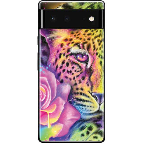 Neon Rainbow Cheetah with Rose by Sheena Pike Google Pixel 6 Skin